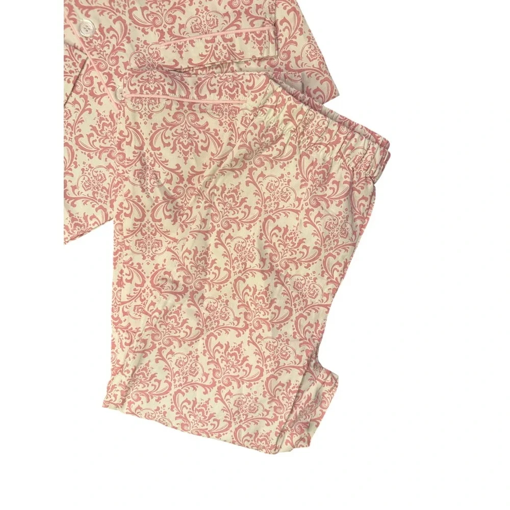 Petite Plume Girls Vintage Rose Pajama Set Pink Damask Cotton Blend Size 8 NEW